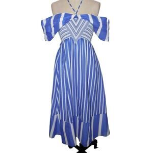 TANYA TAYLOR Celina Smocked Striped Color block Midi Dress Smocking 2 / xs NEW